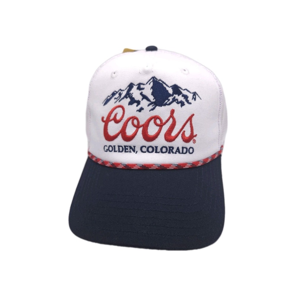 Coors Mad Engine Hat Trucker Snapback White Blue Mesh USA Patriotic Rope Cap